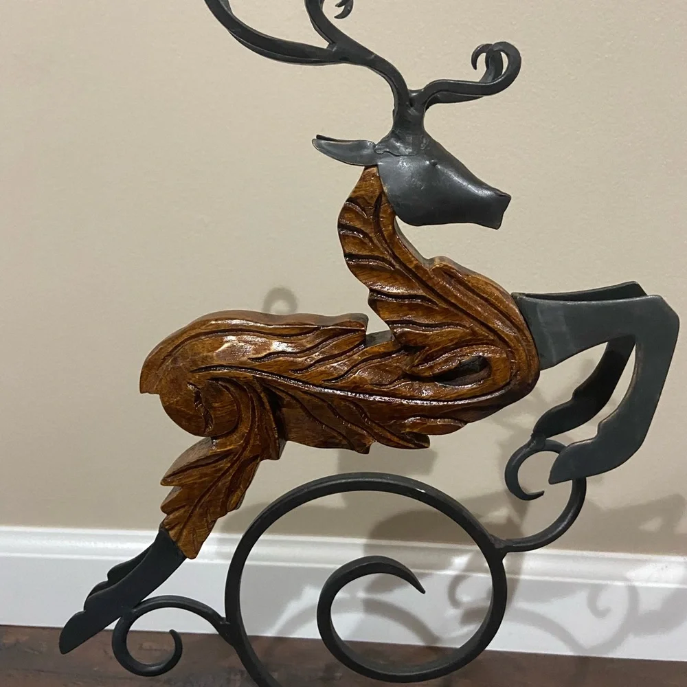 Pier 1 Metal and Wood Whimsical Reindeer Sculpture 18